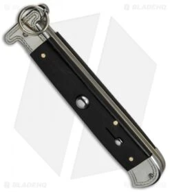 AGA Campolin 9" Francese Ring Pull Automatic Knife Ebony Horn (3.7" Satin Flat) -Aga Campolin aga campolin francese engraved ebony bottom cm