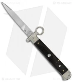 AGA Campolin 9" Francese Ring Pull Automatic Knife Ebony Horn (3.7" Satin Flat)