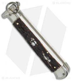 AGA Campolin 9" Francese Ring Pull Automatic Knife Stag Horn (3.7" Satin Flat) 8 AGA Campolin 9" Francese Ring Pull Automatic Knife Stag Horn (3.7" Satin Flat) -Aga Campolin aga campolin francese engraved stag bottom cm