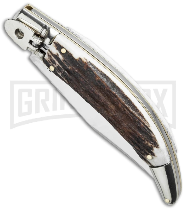 AGA Campolin Diana Stag Horn Lever Lock Automatic Knife - Satin Plain 5 AGA Campolin Diana Stag Horn Lever Lock Automatic Knife - Satin Plain - Image 3