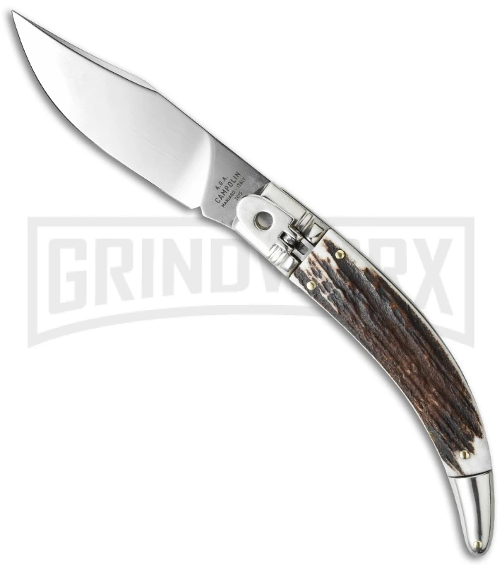 AGA Campolin Diana Stag Horn Lever Lock Automatic Knife - Satin Plain 3 AGA Campolin Diana Stag Horn Lever Lock Automatic Knife - Satin Plain