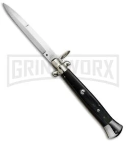 A.G.A. Campolin 15" Italian Stiletto Dark Horn Ring Pull Automatic Knife - Bayo