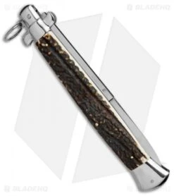 AGA Campolin 18" Ring Pull Automatic Italian Stiletto Stag Horn (8" Satin Bayo) -Aga Campolin aga champolin 18in stiletto stag horn bayo BP 5226 er side