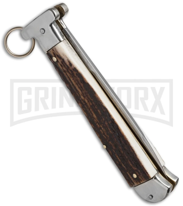 AGA Campolin 9" Francese Ring Pull Stag Horn Automatic Knife - Flat 4 AGA Campolin 9" Francese Ring Pull Stag Horn Automatic Knife - Flat - Image 2