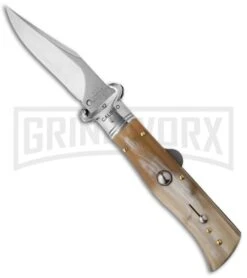 AGA Campolin 7.5" Honey Horn Shot Puller Humpback Auto Knife - Satin Plain
