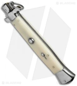 AGA Campolin 15" Ring Pull Automatic Italian Stiletto Sim Ivory (7" Satin Bayo) -Aga Campolin stiletto 15in ring bone dl back