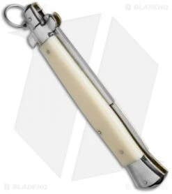 AGA Campolin 15" Ring Pull Automatic Italian Stiletto Sim Ivory (7" Satin Bayo) -Aga Campolin stiletto 15in ring bone dl side